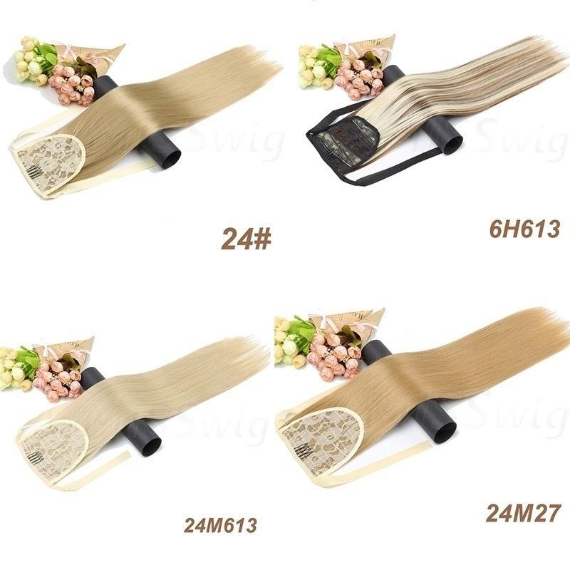 55CM Long Silky Straight Synthetic Drawstring Ponytail Clip In Extension