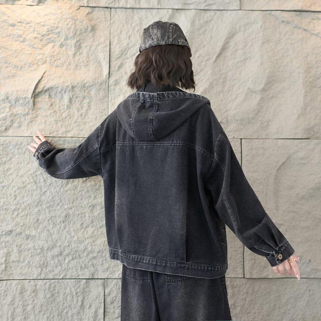 Женский джинсовый кардиган с капюшоном Весна 2026: Универсальный, Повседневный, Большого размера