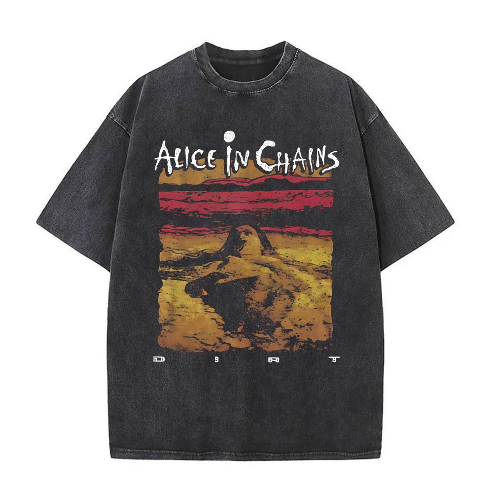 Washed Vintage Rock Band Alice in Chains Album Cover Graphic Print T-shirt Men's Women Gothic Punk Crewneck T Shirts
