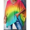 Plus Size Casual T-shirt, Women's Plus Ombre Print Bat Sleeve V Neck Slight Stretch Oversized T-shirt