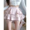 Pink Vintage Sweet Mini Skirt Women Lace-up Japanese Lolita Kawaii Cake Skirt Female Lace Korean Cute Fairy Skirts Autumn 2024