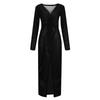 Women's Solid Color V-neck Shiny Sexy Dress Slim Long-sleeved Dress Long Dress