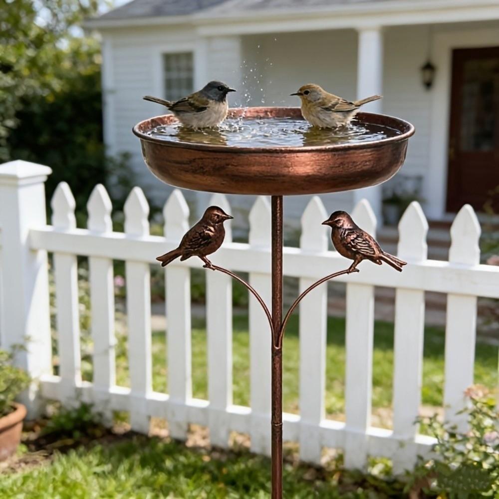 Standing Bowl Iron Bird Bath Feeder 5 Claw Ground Plug Bird Water Drinker  Lawn Backyard