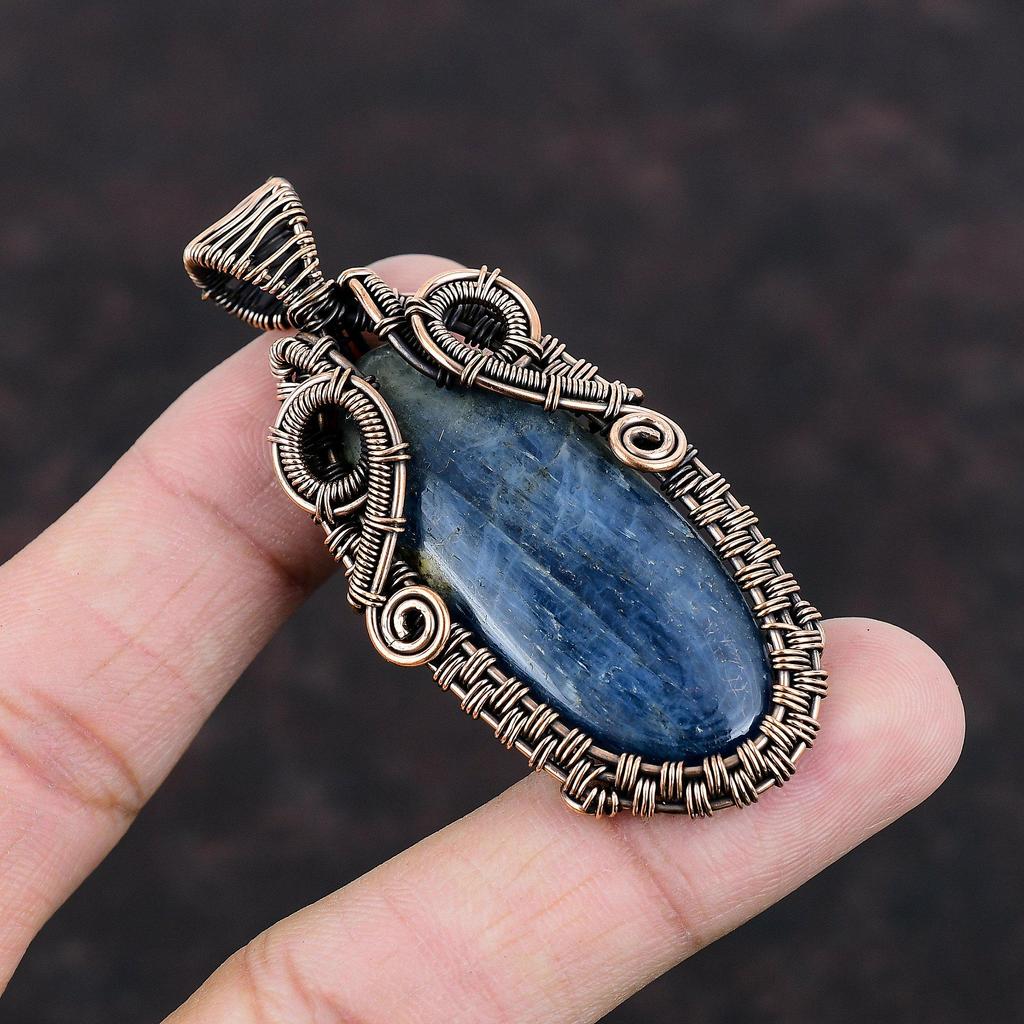 Кианит Медный Кулон Драгоценный Камень Ювелирные Изделия Кулон, Оплетенный Медной Проволокой Ручной Работы Антикварные Ювелирные Изделия Стильный Кулон Медные Ювелирные Изделия Кулон Для Подарка