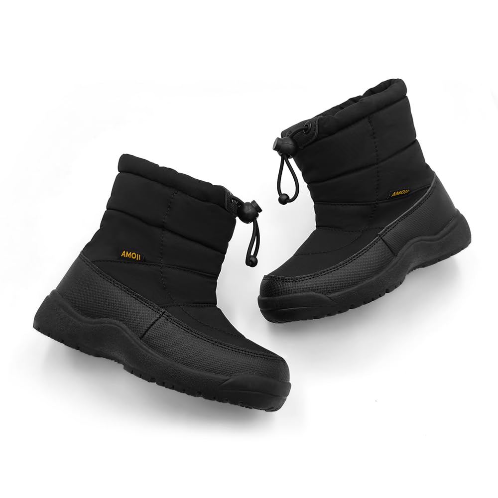 Amozi Лыжные и зимние теплые ботинки-боа размера KB804 для детей, Детские снегоступы, Ботинки, Ботинки для девочек и мальчиков, 23.0 см, Черный,