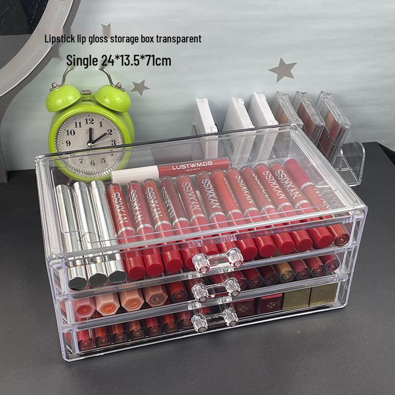 Acrylic Makeup Organizer: Dustproof Lipstick, Lip Gloss, and Eyeshadow Storage Box with Desktop Drawers