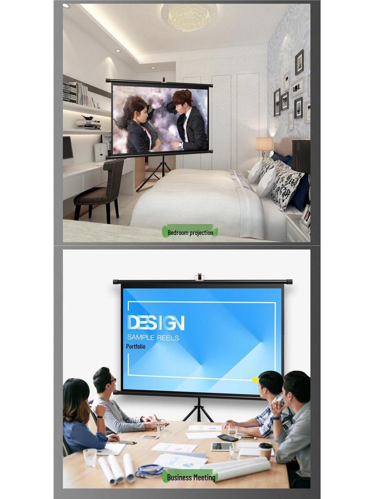 100-дюймовый напольный экран для проектора со стойкой - Кронштейн без перфорации для домашнего использования