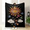 Colorful Sun, Stars & Birds on Black Design Flannel blanket for bedroom, living room, sofa, and nap sofas.