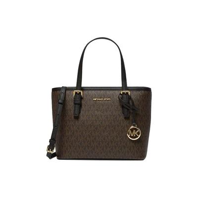 Mk Jet Set Монограмма Color Block Покрытый холст и кожаная отделка Сумка-тоут Сумка для покупок На плечо Через плечо Сумка Мини 35T9GTVT0B-BROWN-BLK