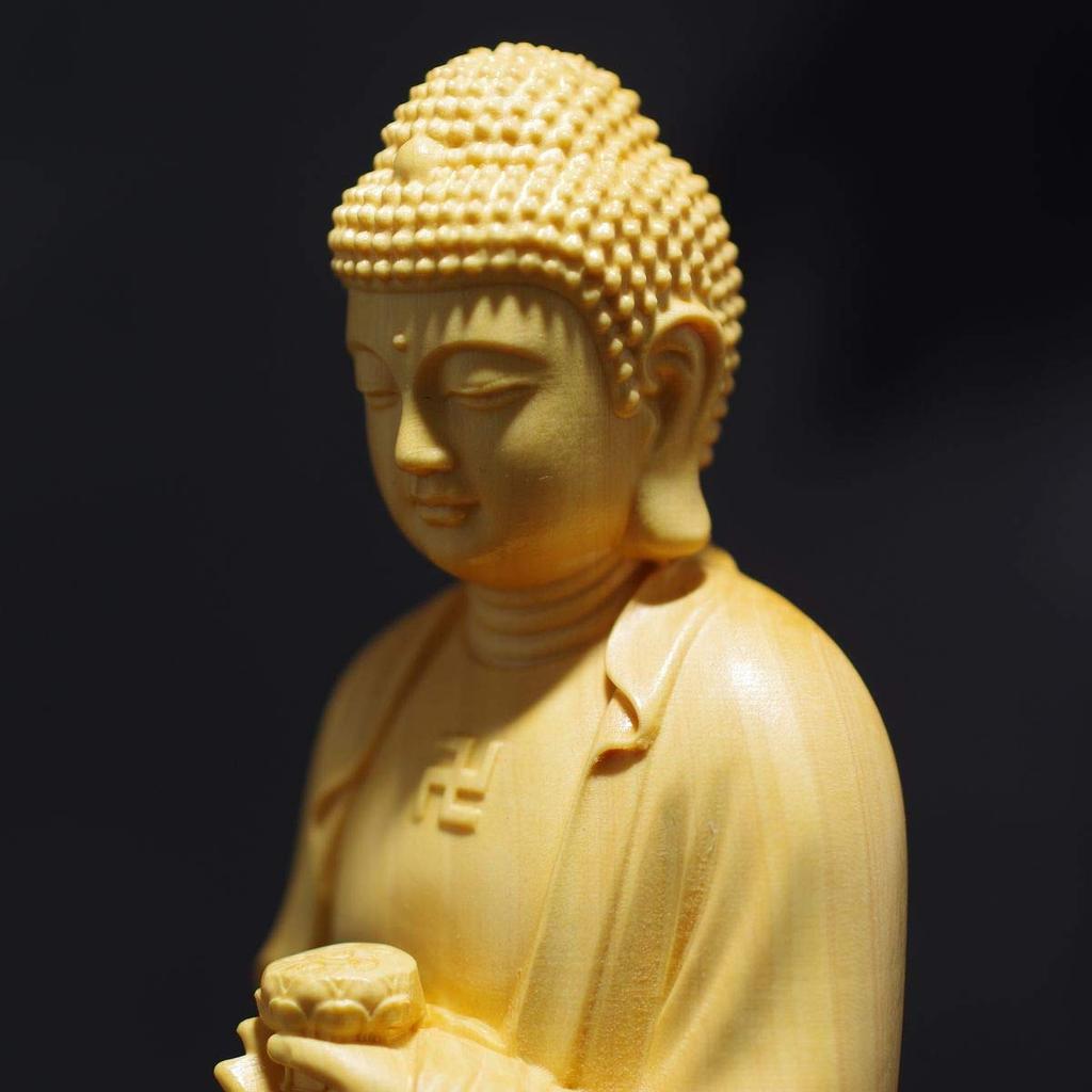 Standing Amitabha Buddha Statue, Approximately 20cm Tall, Made of Natural Boxwood, Amitabha Buddha, Wood Carving, [Product Code]
