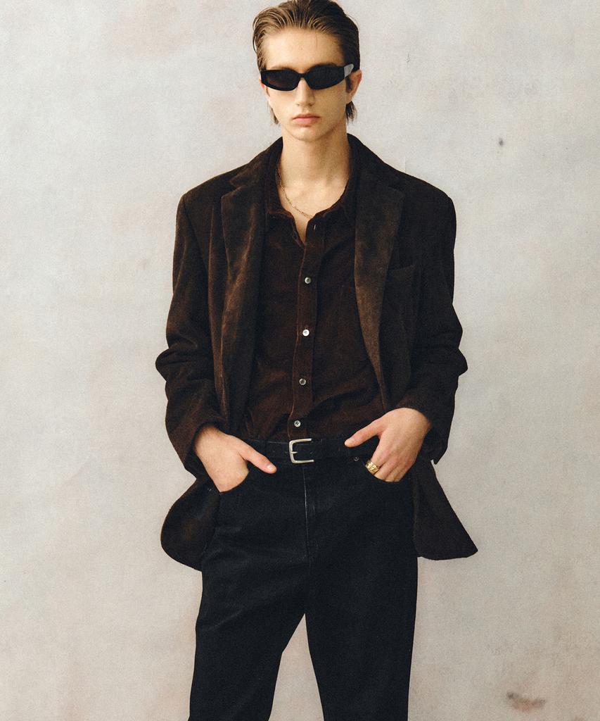 Noirer Nubuck Suede Tailored Jacket (Deep Brown)