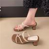 Square Head Slope Heel Pinch Foot Women's Flip-flops 2025 Spring and Summer New Casual Wear Fashion Versatile Temperament Sandals