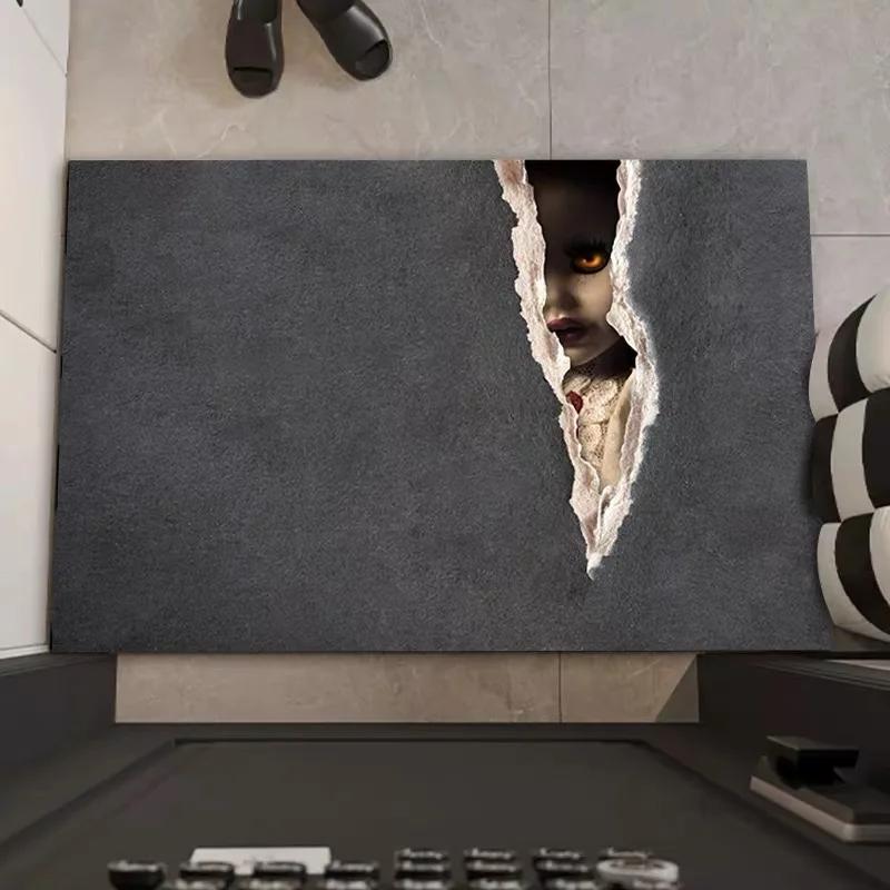 Хэллоуин 3D Ужас Скелет Тыква Иллюзия Дверной коврик Нескользящий Декоративный Коврик для пола В помещении На улице Страшный Хэллоуин Домашний декор