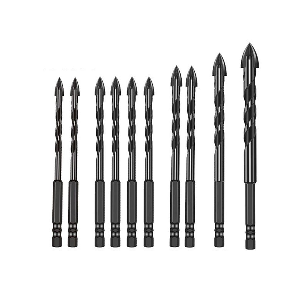 10PCS YG8 Carbide Four-edged Crossdrill Bit Set Marble Ceramic Tile Wall Brick Holes Drilling Accessory Wet-and-dry Dual Use Hole Punching Tool