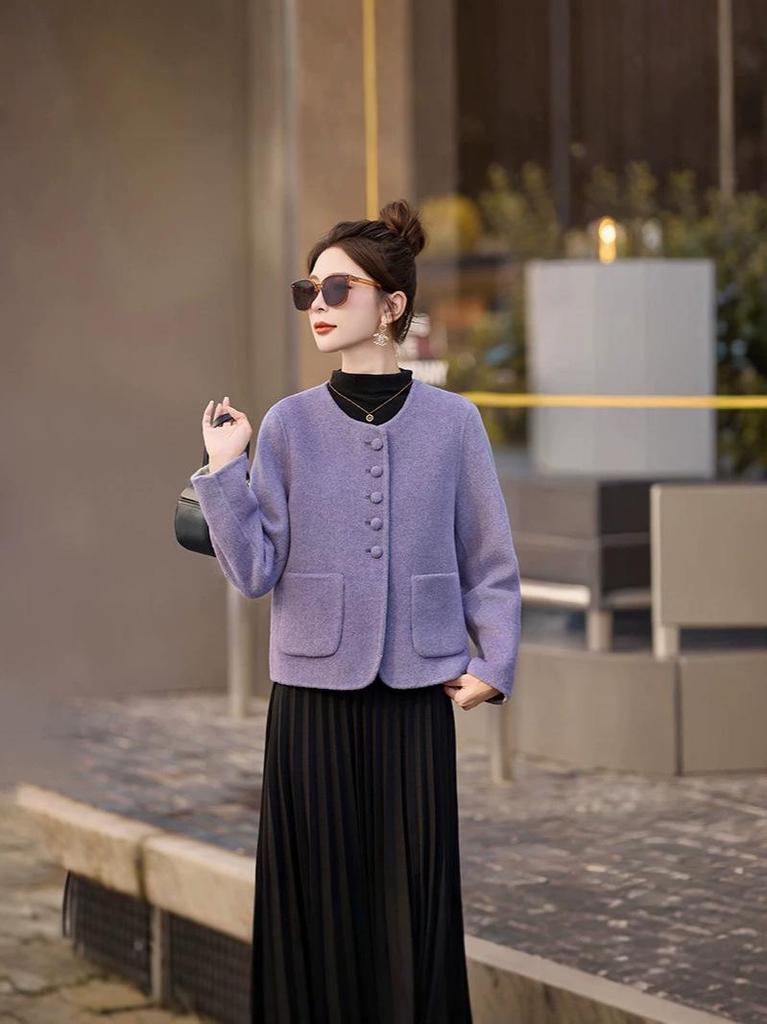 Women's Double-Sided Wool Coat - 2026 Autumn/Winter Hepburn Style Short Jacket