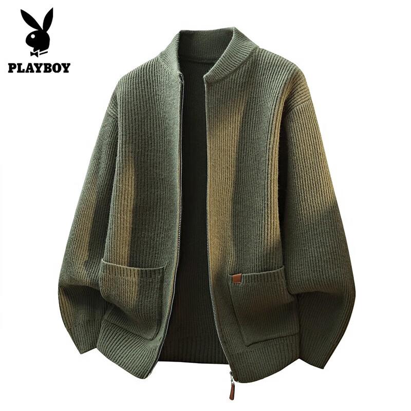 PLAYBOY Men's Zipper Cardigan Long Sleeve Knit Sweater