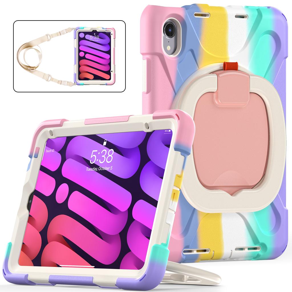 360 Rotating Kids Case Universal for IPad Mini 7 2024 A17 Pro Mini 6 2021 8.3" Armor Stand Cover with Handle Grip Shoulder Strap
