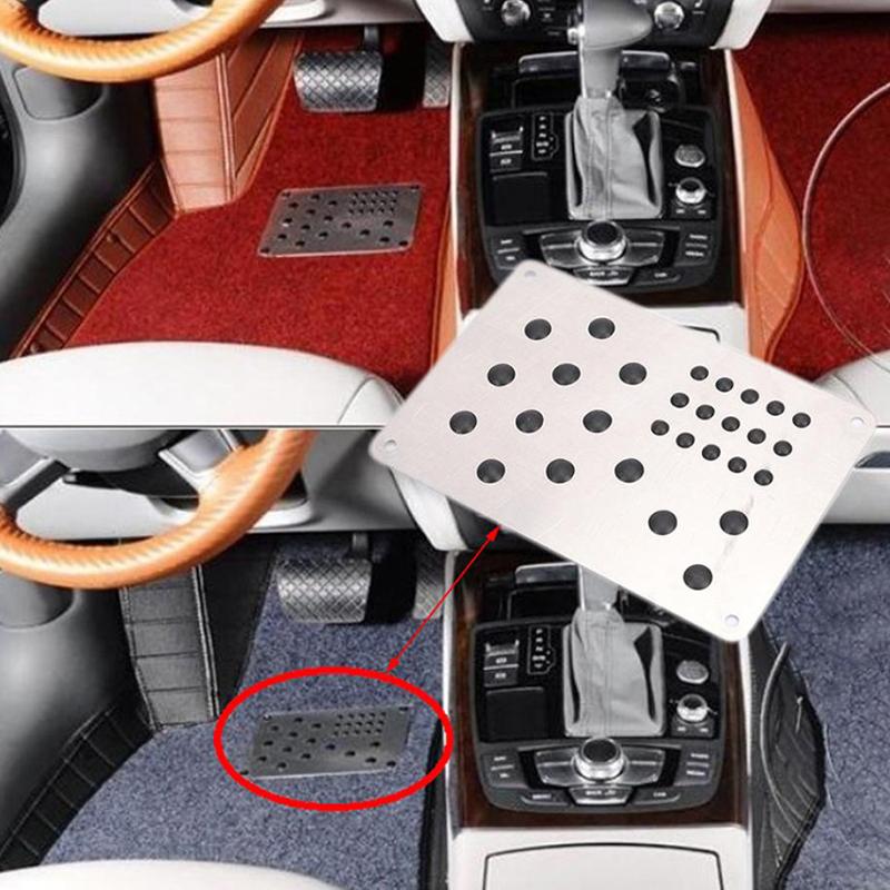 Car Floor Mat Universal Auto Alloy Plate Silver Non-Slip Carpet Patch Foot Heel Scuff Plate Anti-Skid Pad