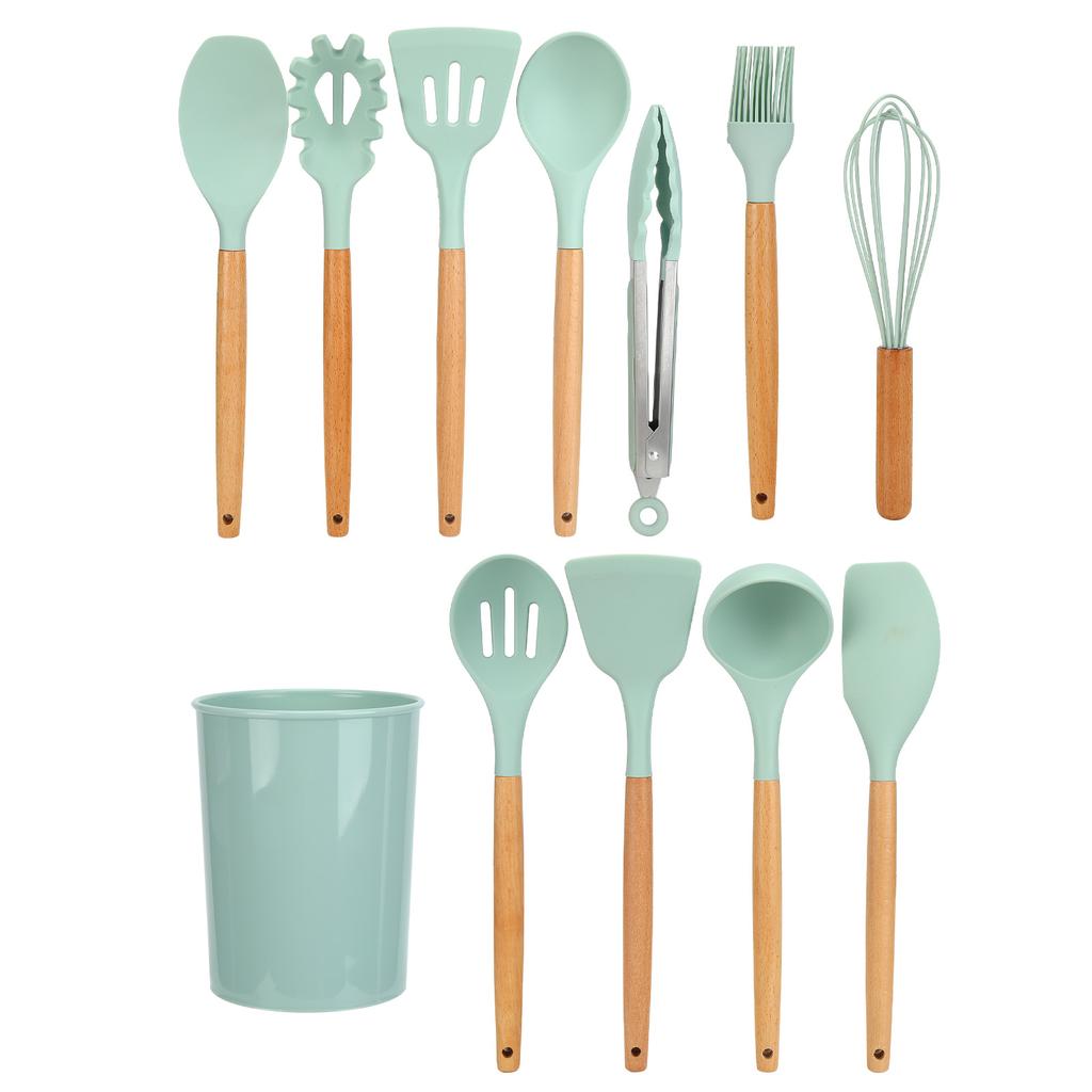 12 шт./набор кухонных принадлежностей с деревянной ручкой силиконовый кухонный инструмент для домашней кухни светло-зеленый