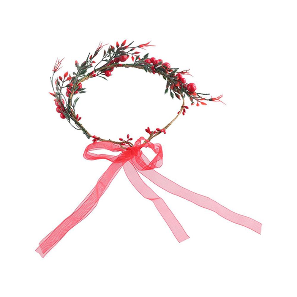 Flower Christmas Headband Crown Flower Headband Red Berry Garland Wreath Decoration Women Headwear