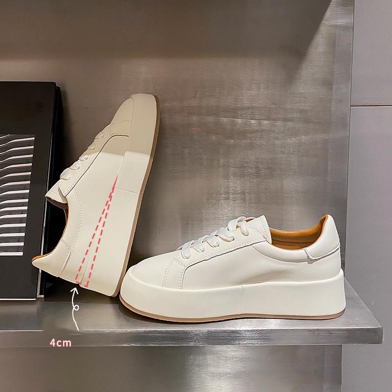 Весенние новые модные кожаные повседневные белые женские туфли на толстой подошве, удобные дышащие кроссовки, увеличивающие рост