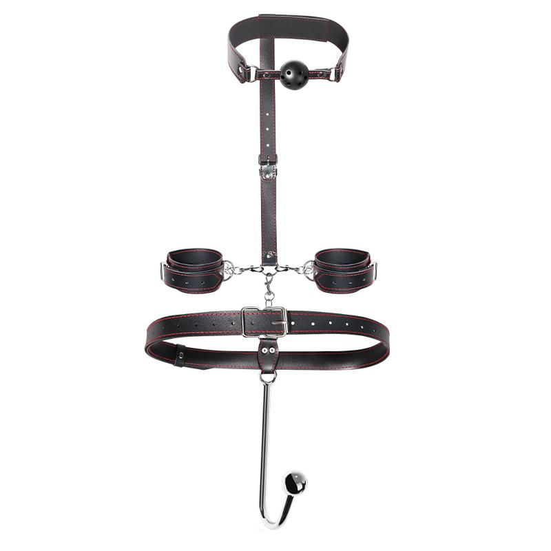 VaHppy Набор секс-игрушек, анальные крючки, кляп для рта, наручники, ПУ SM, БДСМ, бондаж, анальные пробки, удерживающая шею, задняя рука