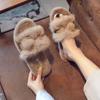 Модные женские тапочки Модные однословные пушистые однотонные тапочки Повседневные домашние удобные хлопковые туфли Женские плоские плюшевые теплые шлепанцы Женские