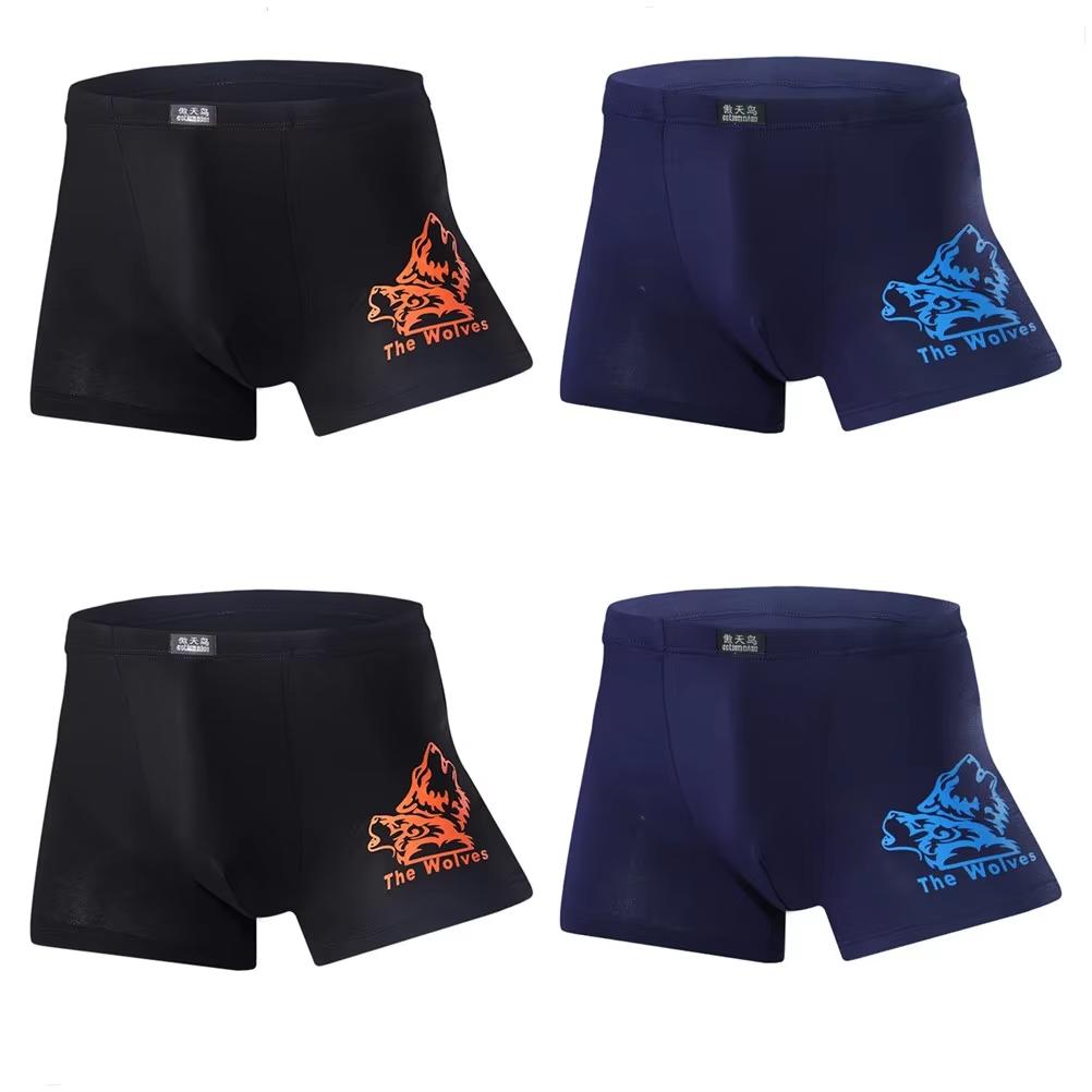 4 Pcs Men's Underwear Printed Boxer Shorts Youth Breathable Modal Underpants