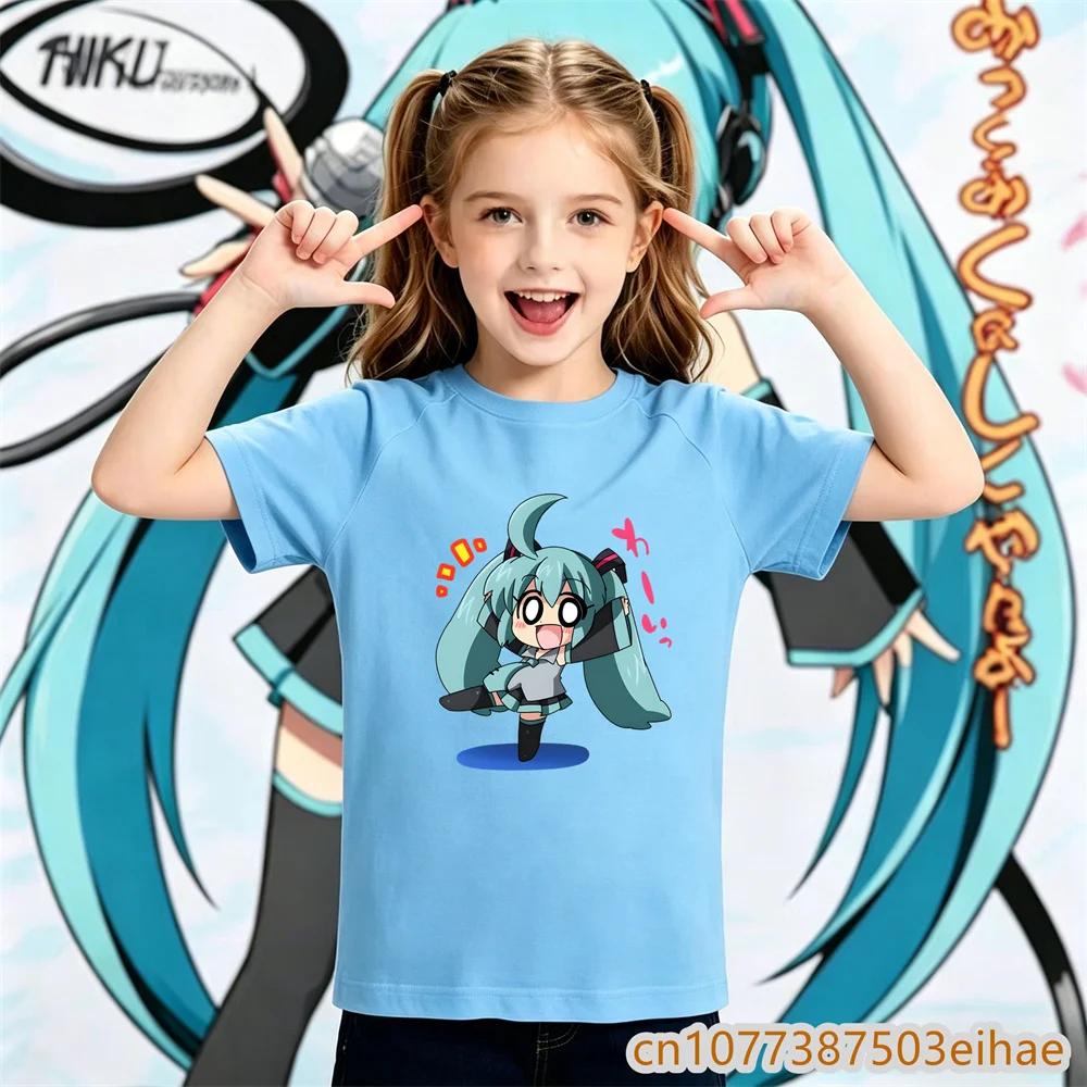 2026 Summer Hatsune Miku Y2K Retro Printed Short Sleeve TShirt Unisex Kids Loose Top Fashion Children Sportswear Casual