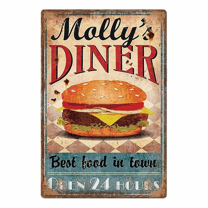 Hamburger Metal Tin Sign Plaque Vintage Burgers and Fries Metal Plate Poster Kitchen Restaurant Shop Wall Decor