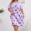 Плюс размер 5XL Ночное платье Женское Летнее Фиолетовое принт бабочки Ночные рубашки с коротким рукавом Длинная ночная рубашка Домашняя одежда Женская ночная рубашка