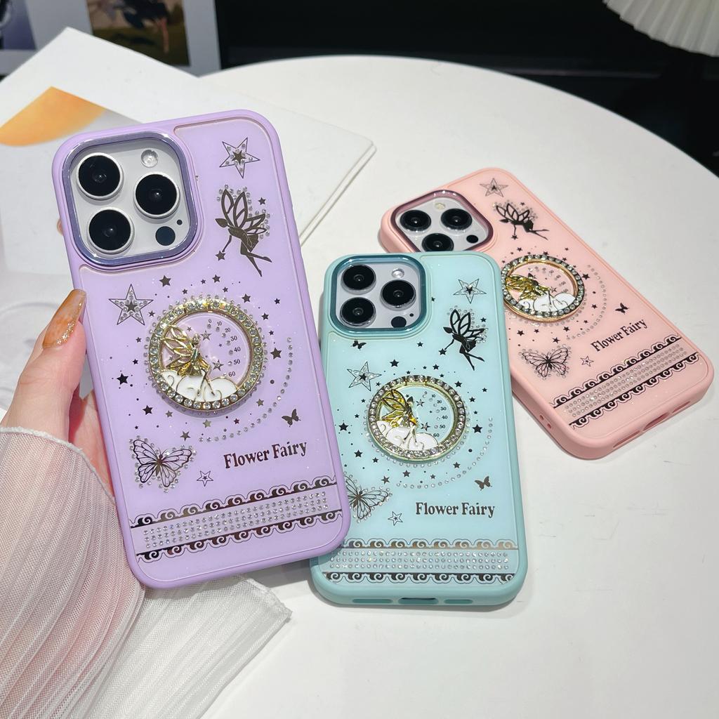 For iPhone 16 Pro Max Case Flower Fairy Pattern TPU+PC Phone Back Cover with Kickstand