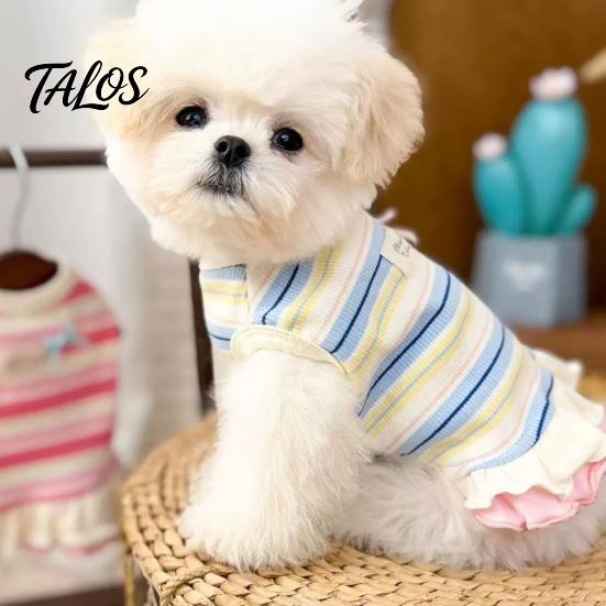 Talos Красивое полосатое платье для собаки, Эластичный наряд без рукавов, Милое платье с оборками для маленьких собак, Тексас, Бишон Фризе, Наряд для вечеринки