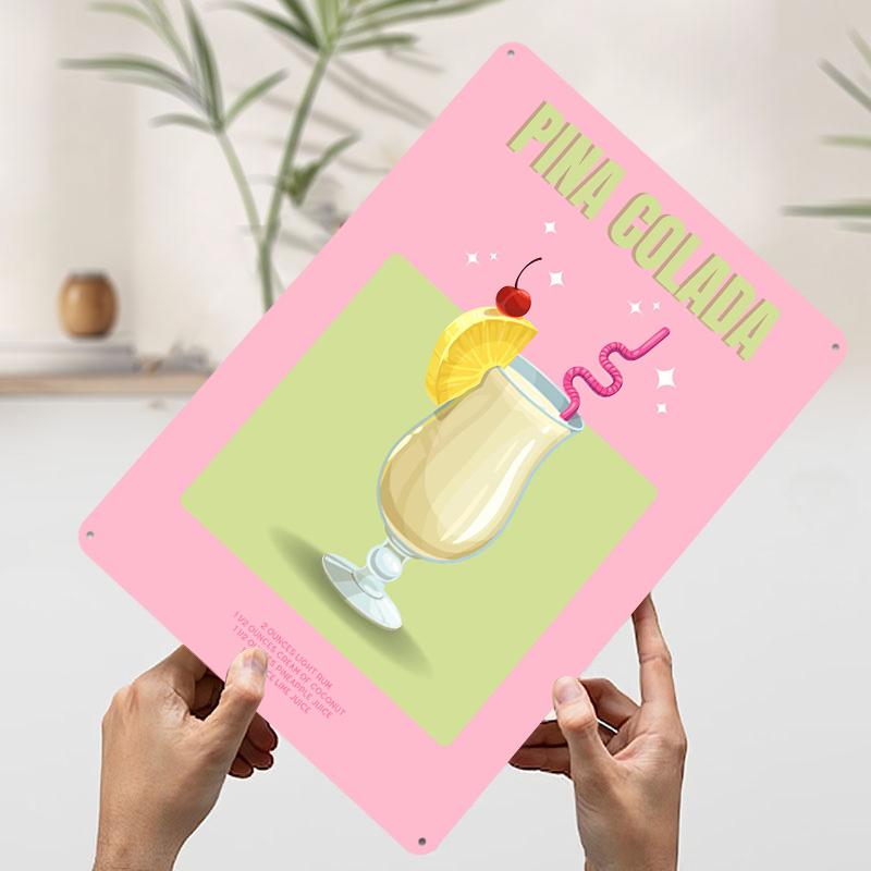 Pina Colada Cocktail Printed Poster Customized Wall Art Retro Vintage Metal Tin Signs for Gamer Decoration Room Coffee Bar Decor