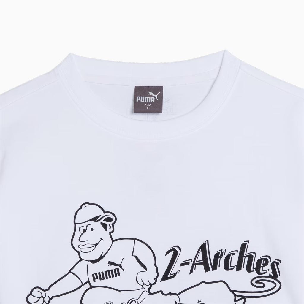 Puma X TMC Letter Cartoon Pattern Printed Loose Round Neck Short Sleeve Drop Shoulder T-Shirt Women Tops White 933840-01