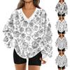 Women's Fashion Casual Long Sleeve Christmas Printed V-Neck Top Sweatshirt
