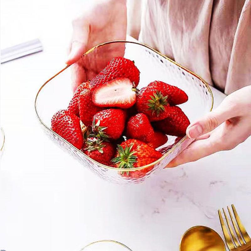 Простая квадратная салатница, посуда, стеклянная салатница, миска для фруктов, миска для супа, миска для десерта, практичная кухонная утварь