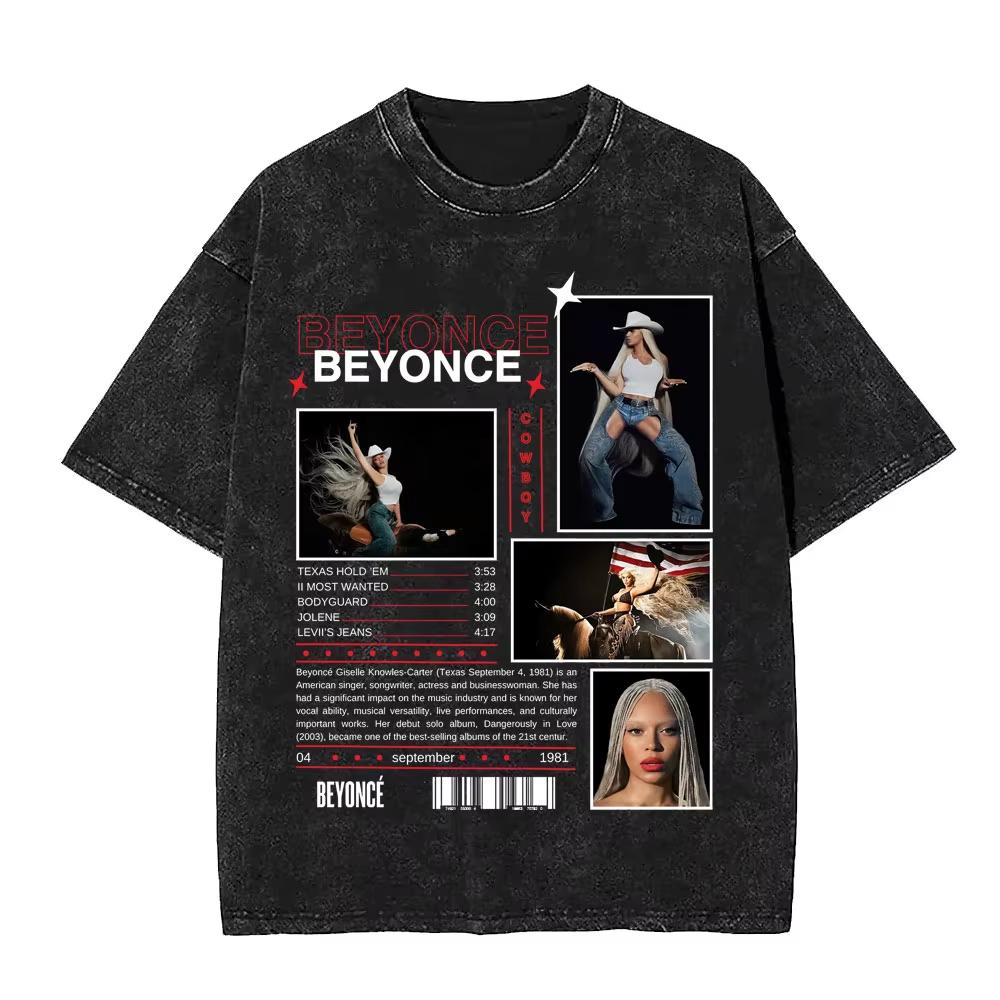 Retro Washed Beyonce Renaissance World Tour Tshirt Album Concert Music Tshirts Mens Women Casual Cotton Vintage T Shirts