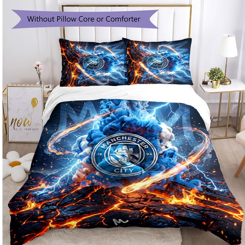 Manchester City Pattern Printed 3PCS Bedding Set Soft Skin-Friendly Washable Duvet Cover & Pillowcases Set All Season Bedroom