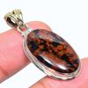 Natural Mahogany Obsidian 925 Sterling Silver Jewelry TwoTone Pendant 1.65" n3Z48