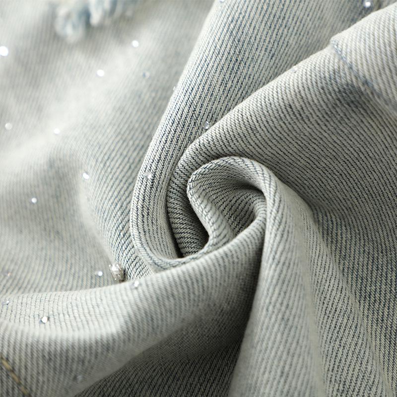 2025 Women's Rhinestone Ripped Jeans: Retro Straight & Loose Wide-Leg Styles for Spring and Autumn