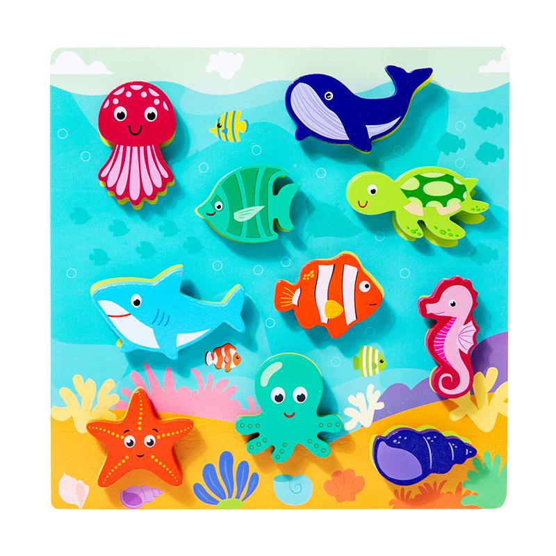 Wooden Montessori Toys Animal Transportation Sea Animal Fruits Early Education Fun 3D Paste Puzzle Toys for Children's Kids Gift