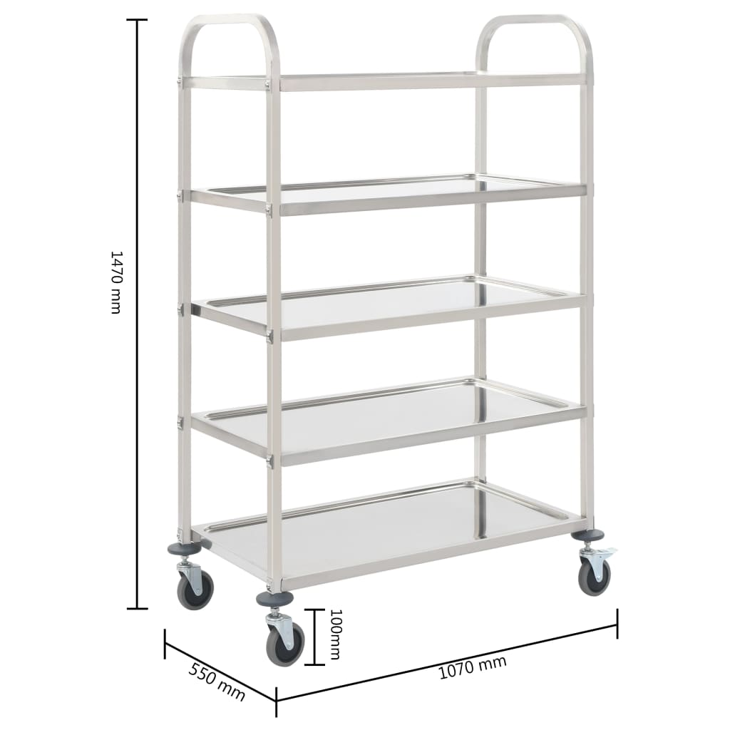 5 Tier Serving Trolley 107 x 55 x 147 cm Stainless Steel