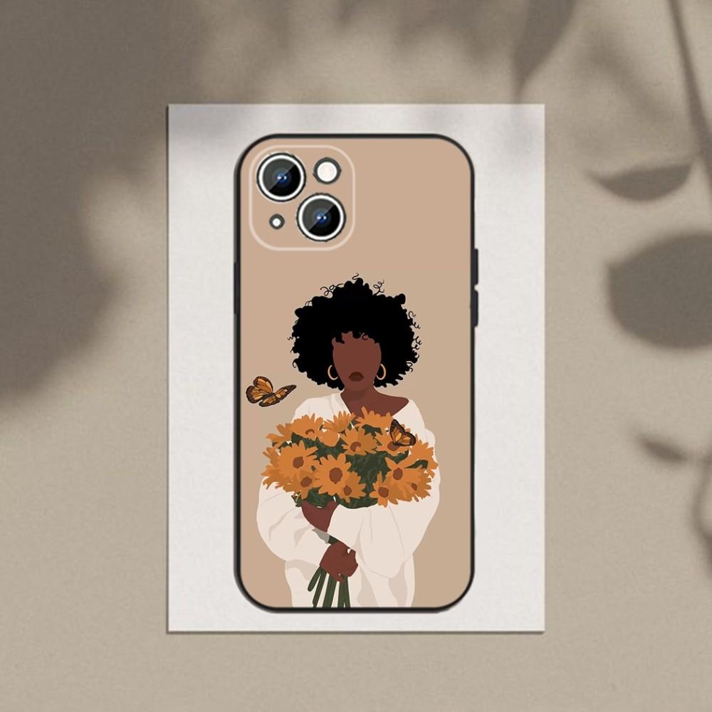 Afro Girls Art Phone Case Phone Case For Apple iPhone 15,14,13,12,11,XS,XR,X,8,7,Pro,Max,Plus,mini Silicone Black Cover