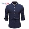 Cozy Up Men's Long Sleeve Oxford Shirt Band Collar Button Down Shirts Summer Beach Shirt