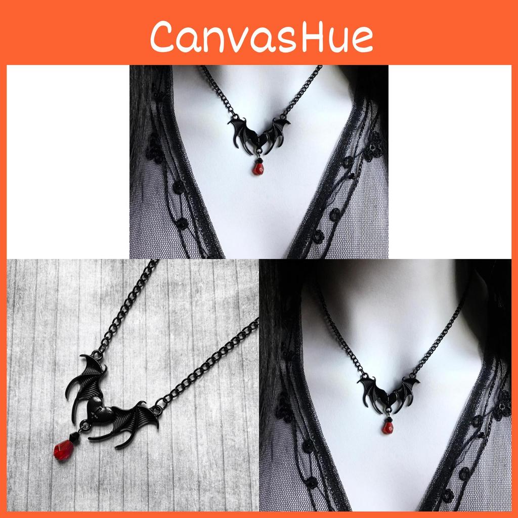 Black Gothic Bat Wing Jewelry With Alloy Pendant And Cross Chain For Women