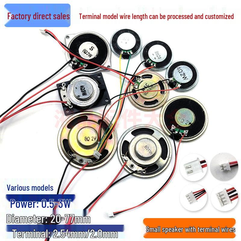Small Round Speaker, 8 Ohm, 0.5/1/2 Watt, 20/30/40/77mm for Doorbell, Toy, Walkie-Talkie