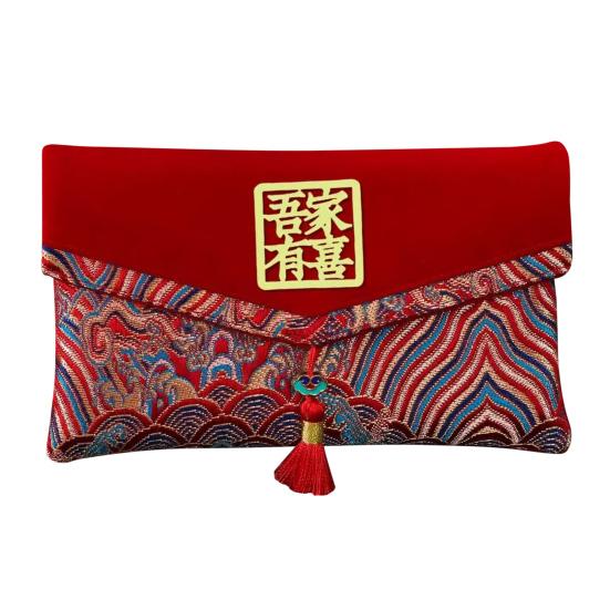 Свадебный красный конверт большой вместимости с вышивкой-благословением и кисточкой, красный конверт для денег в китайском стиле, красный конверт для денег на свадьбу