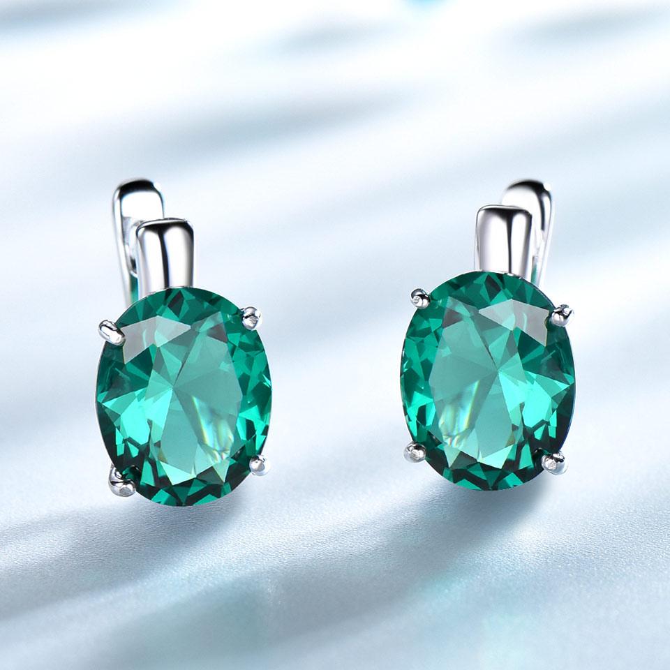 10*8mm Oval Green Oval Zircon Clip Earrings Fashion 925 Silver Cute Earrings for Girls