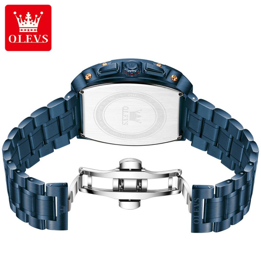 OLEVS Mens Chronograph Watch Original Tonneau Quartz Watch Waterproof Luminous Stainless Steel Watches For Men